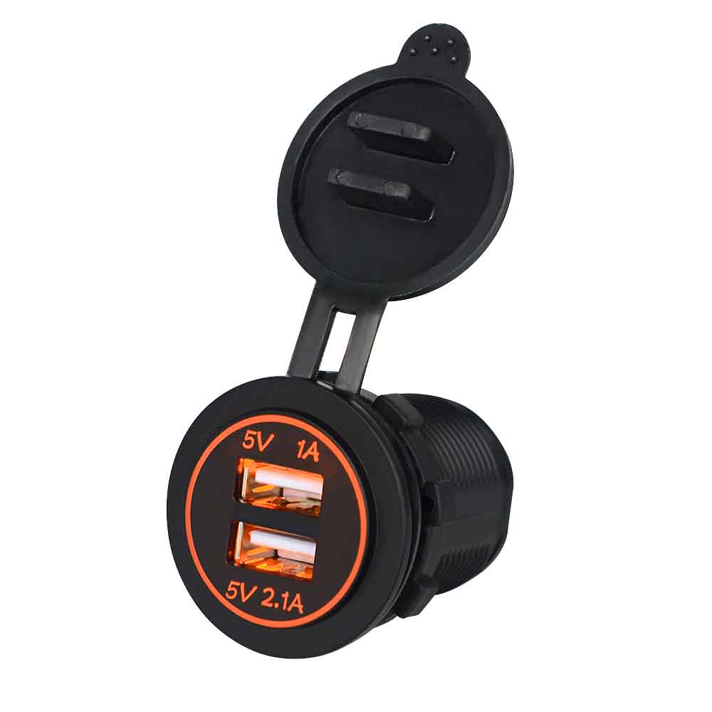 2 Port Car Charger Power Auto Truck Adapter 5V 2.1A USB Socket LED Panel Charge Mobile Phone Tablet For ATV Boat Motorcycle: Orange