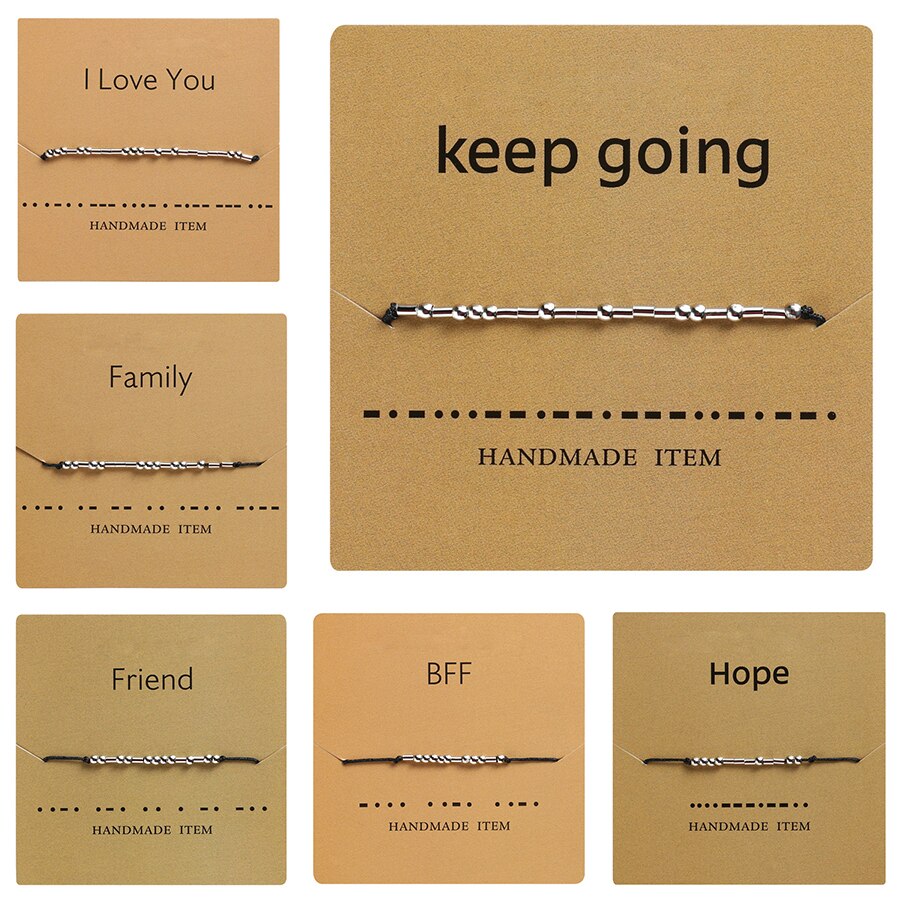 I Love U Morse Code Brief Charm Bead Armbanden Vriend Familie Geef Nooit Blijven Gaan Bff Hoop Hand Geweven verstelbare Armband