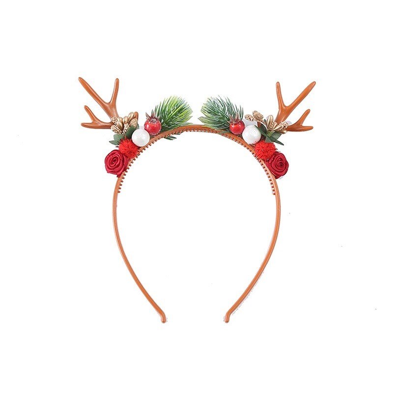 Kerst Hoofdbanden Gewei Elastische Hoofdband Kids Hoofddeksels Rendier Bloem Ornamenten Kerstversiering Partij Cosplay: Rood