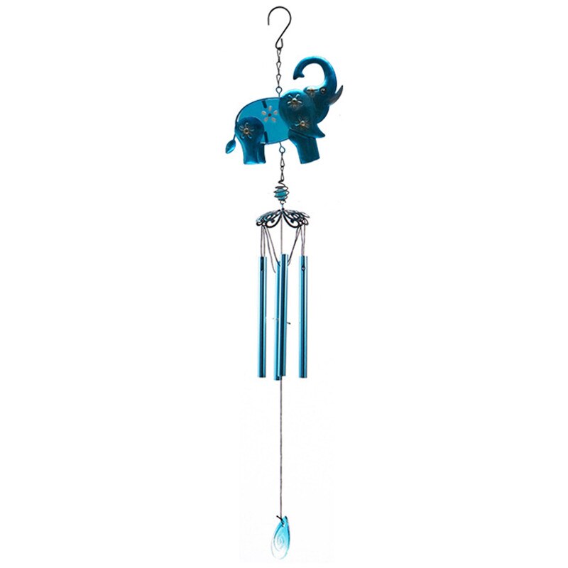 1PC petit éléphant métal vent carillons verre peint artisanat ornements créatifs exquis jardin balcon bleu pendentifs