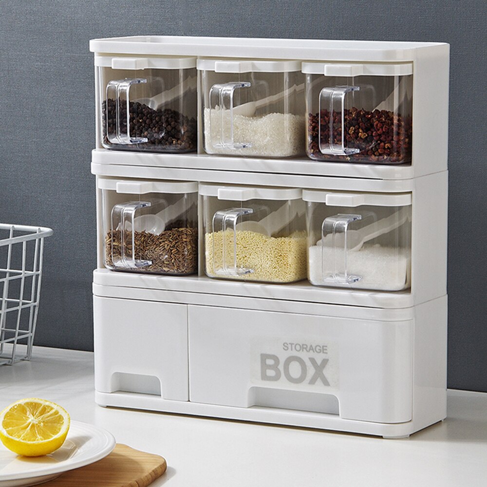 Plastic Seasoning Storage Box Set Kitchen Organizer Rangement Cuisine Stackable Condiment Storage Container With Drawer