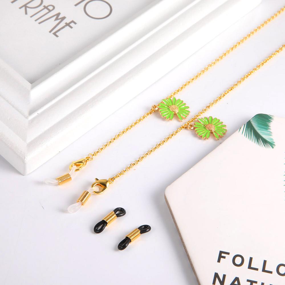 Skyrim Daisy Flower Face Mask Chain Lanyard Women's Neck Chains Metal Glasses Cord Eyewear Rope Sunglasses Strap Accessory: Green Daisy
