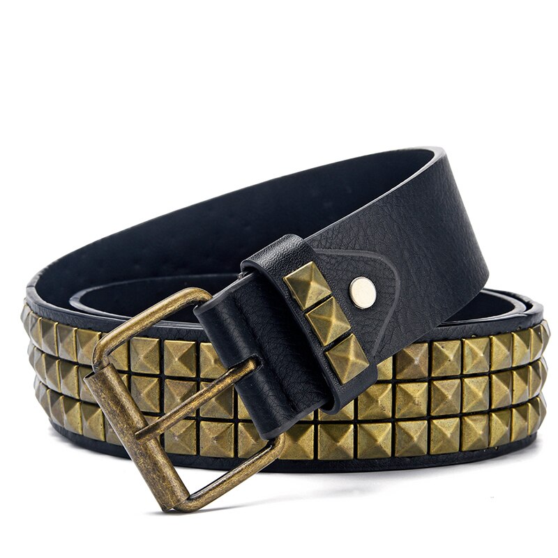 Square Beads Rivet Belt for Women Men Punk Rock With Pin Buckle Studded Belt for Dress Jeans Ceinture Femme: Gold