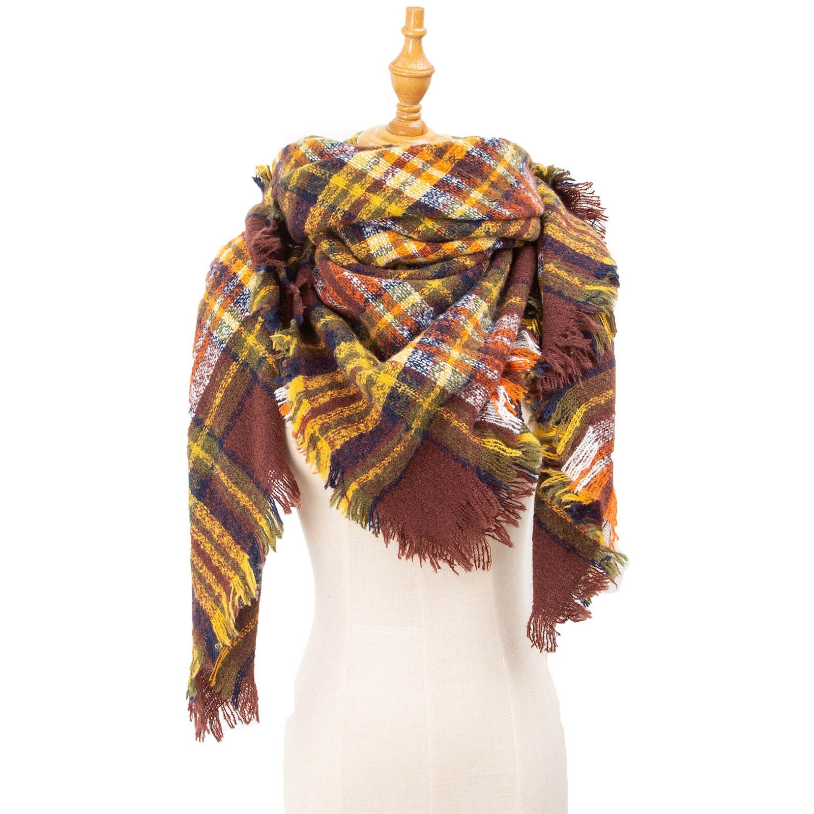 Womens Warm Long Shawl Wraps Large Scarves Knit Cashmere Tassel Plaid Scarf winter hijab scarf: BW