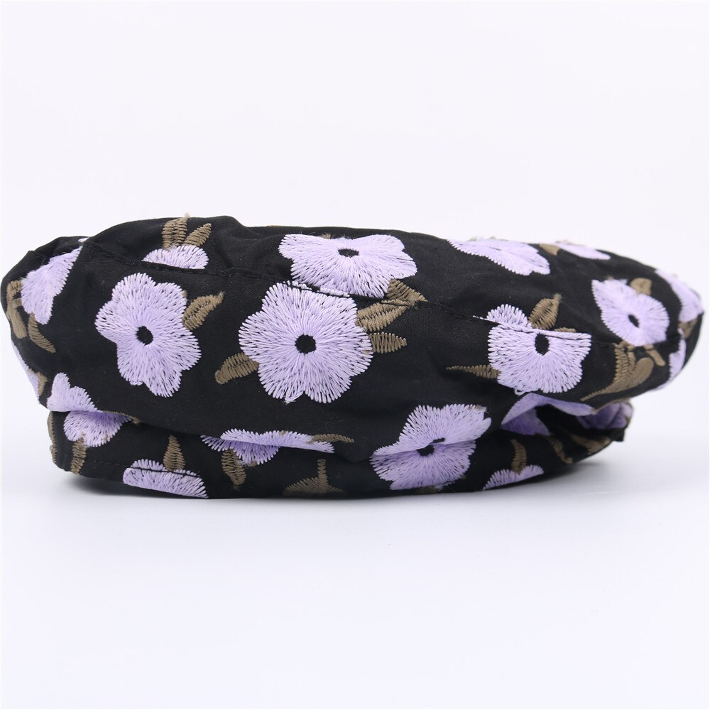 Ins blomst brodert basker kvinnelig vår sommer rosa baretter vintage maler flat hat gorras: Lilla