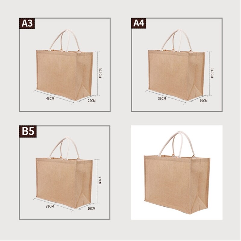 Reusable Jute Tote Bag Eco Friendly Burlap Grocery Bags for Shopping Beach X7YA