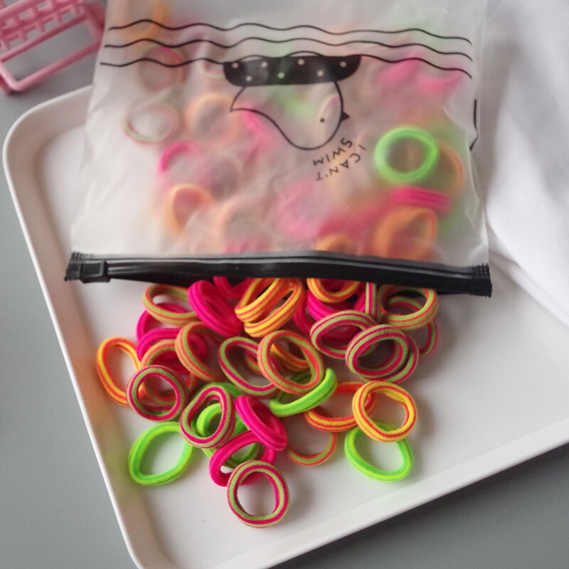 100 Uds niños coloridos cabello elástico chica con banda chico Pequeño anillo de goma soportes de cola de caballo accesorios para el cabello de goma
