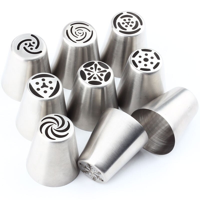 9 Pcs Icing Piping Russische Cake Nozzles Rvs Pastry Tips En 1 Stuks Koppeling Converter Decorating Cake Tips