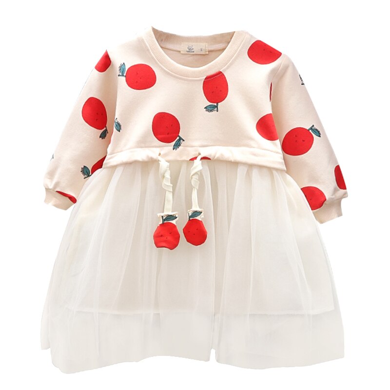 Automne à manches longues fruits impression maille jupe bébé fille robe enfant en bas âge bébé -né coton robe princesse robe pour 6M-4Y enfants: R / 80