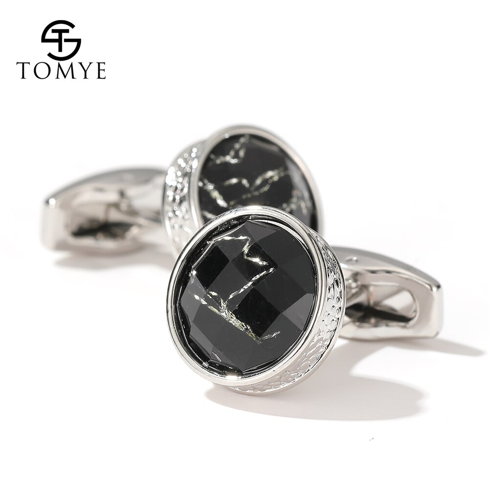 Cufflinks for Men TOMYE XK20S037 Round Marbling 3 Colors Metal Shirt Cuff Links for: XK20S037Silver