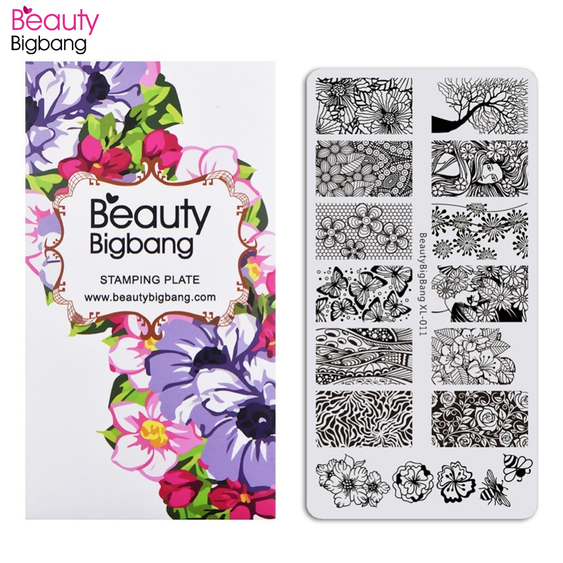 BeautyBigBang Stamping Plates 6*12cm Summer Flower Butterfly Nail Mold Accessories Plate Rectangle Nail Art Template BBB XL-011