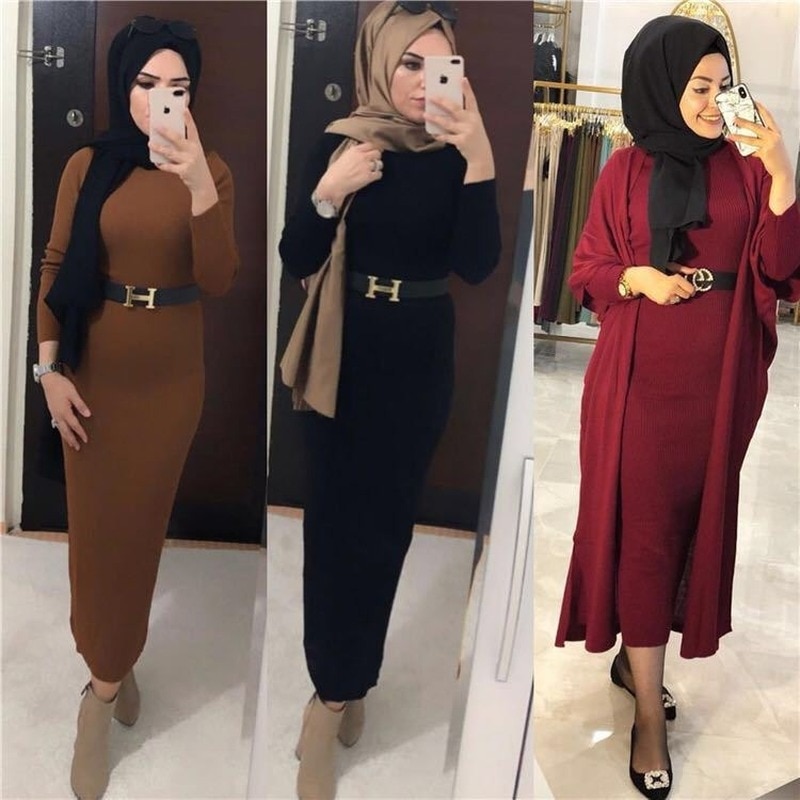 Musulman basique robe pull femmes dubaï arabe tricot maxi longues robes solide abaya caftan morccan caftan elbise turc jilbab jubah