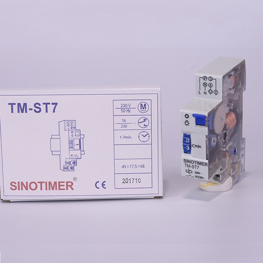 TM-ST7 220V AC 7 Minutes Mechanical Timer 18mm Single Module Din Rail Staircase Timer Time Switch Timer Clock