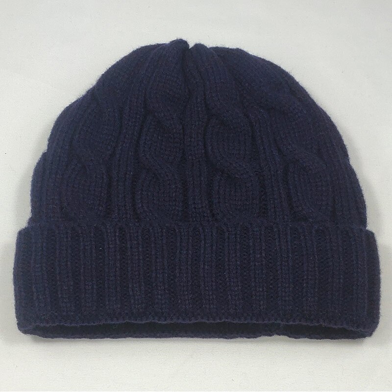 Varm vinter skull cap fleece indeni kvinder hatte kabel strikkede huer neon gul hvid sort rød neon orange farver: Marine blå