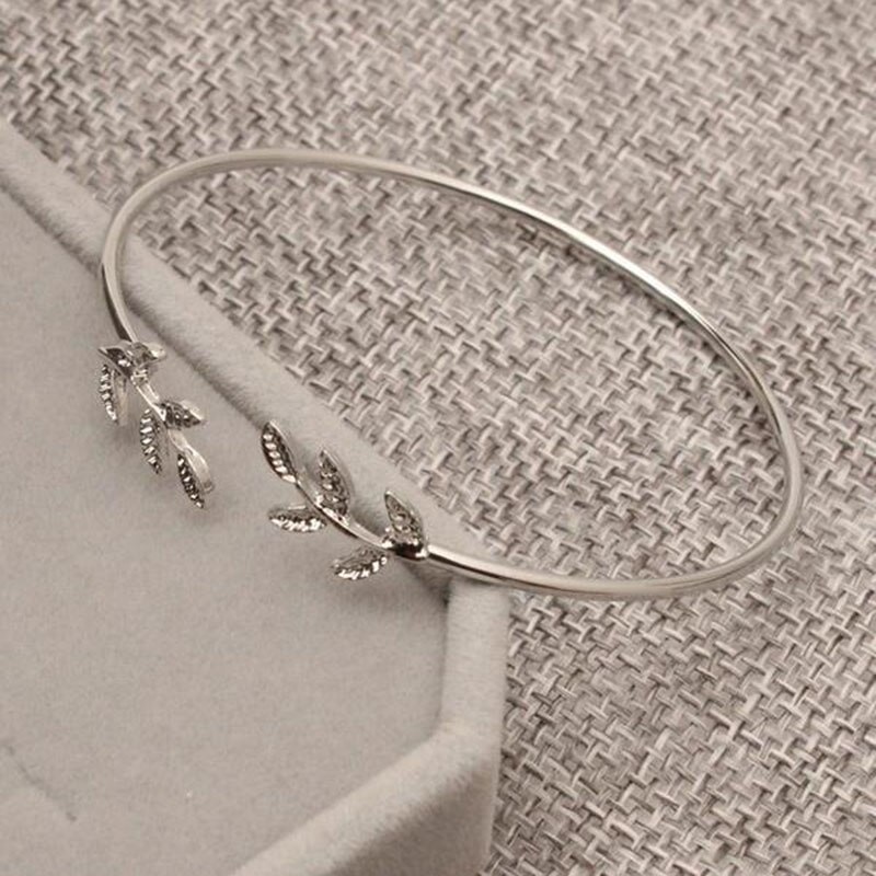 Leaf Bangle, Vintage Open Adjustable Feather Charm Bracelets For Women, Sweet Jewelry,