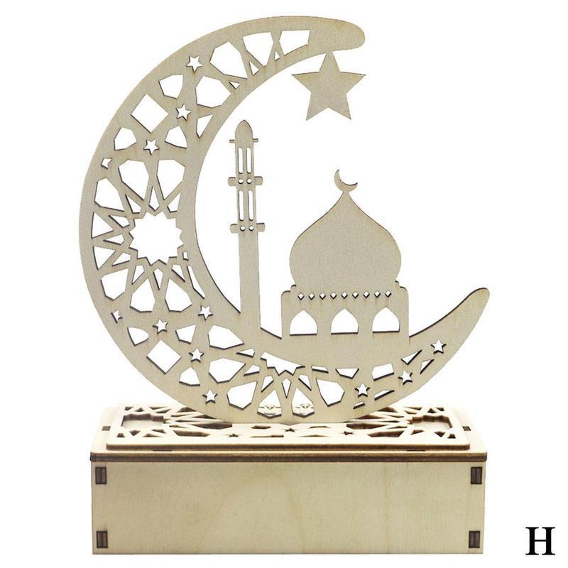 Eid-lámpara colgante de madera con forma de luna para mujer, colgante de Luna, letras caladas: H