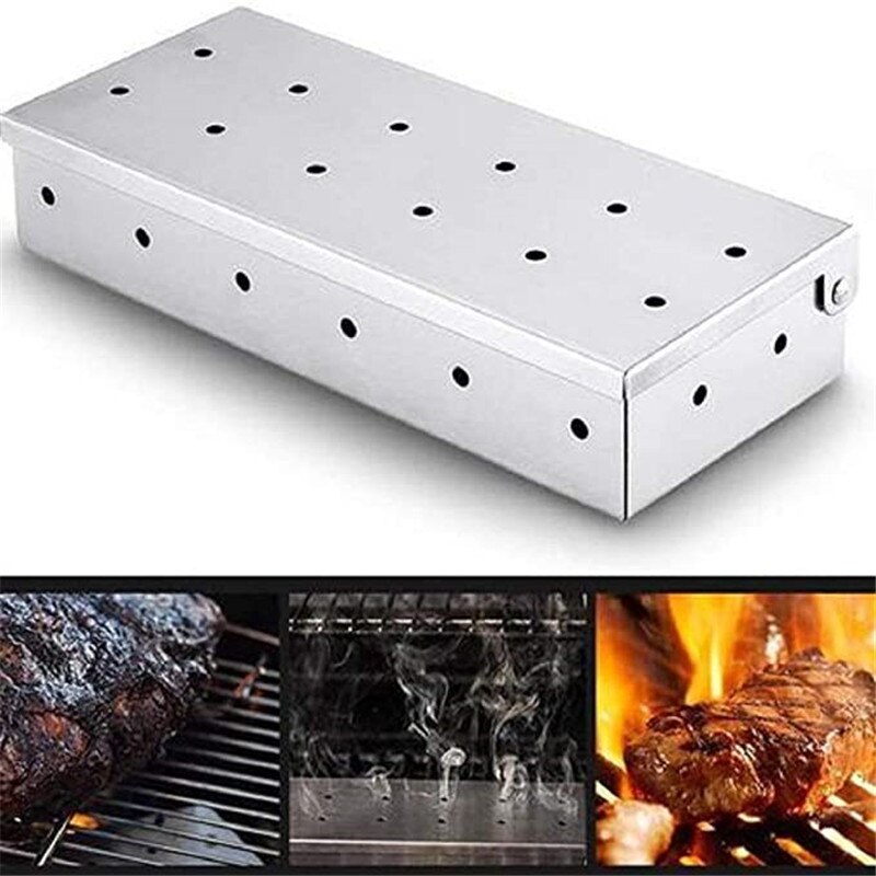 Stainless Steel BBQ Smoker Box Wood Chips Barbecue Smoker Indoor Outdoor Charcoal BBQ Grill Meat Infused Smoke Box BBQ Tools