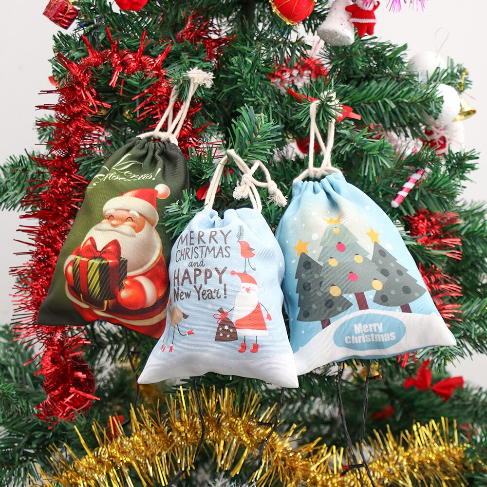 Kersttas met trekkoord voor kinderen, festivaldecoratie, kerstprint, canvas tassen, trekkoordzakje, snoepzak