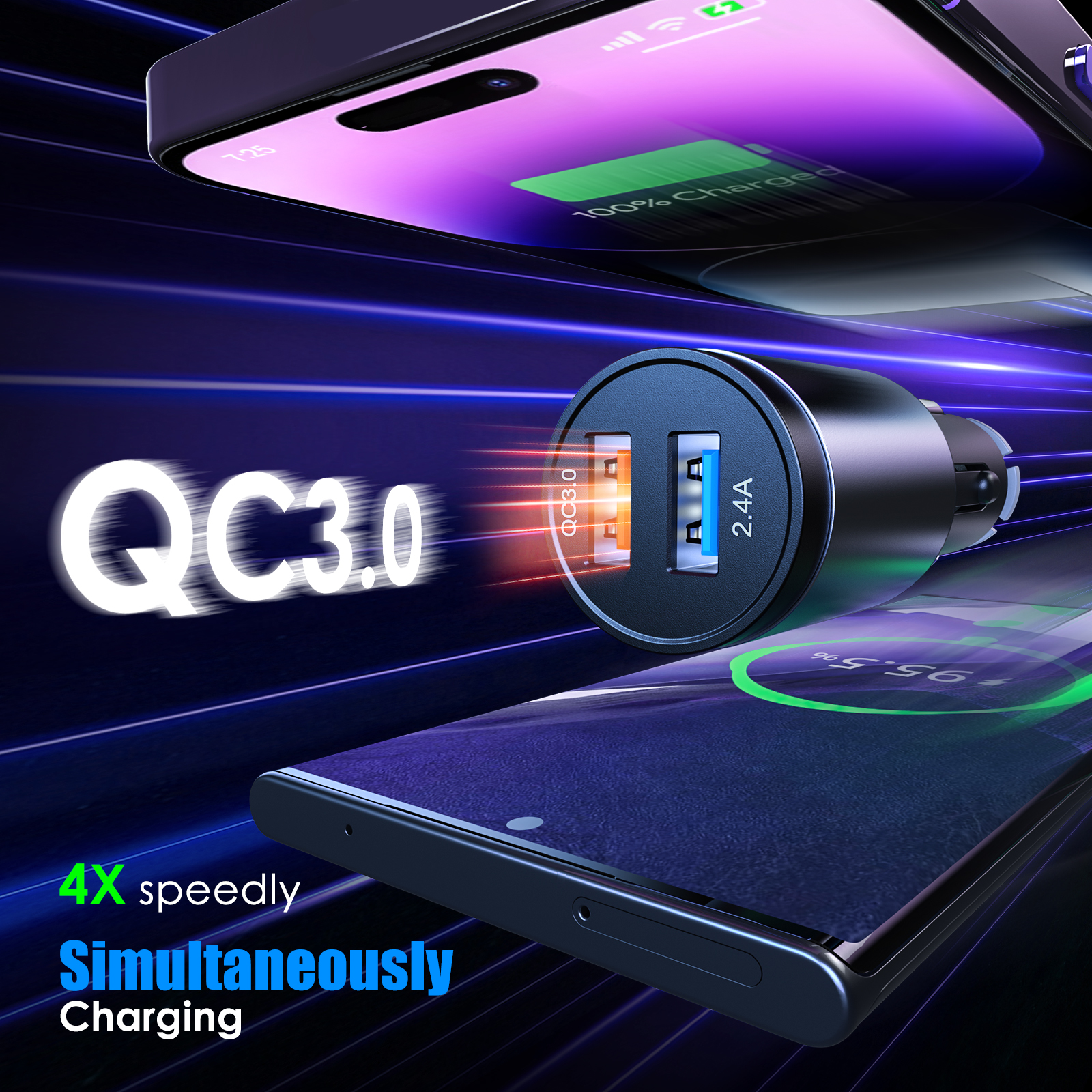 LENCENT Bluetooth 5.0 FM-zendermodulator met 2USB-poorten QC3.0 Auto Snellader MP3-speler Radiozender Carkit