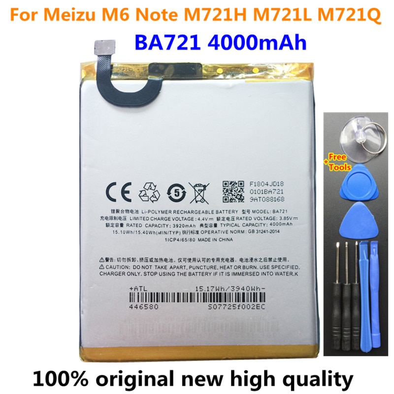 Originele Vervangende 4000 Mah BA721 Batterij Voor Meizu M6 Note M721H M721L M721Q Mobiele Telefoon Batterijen + Gereedschap