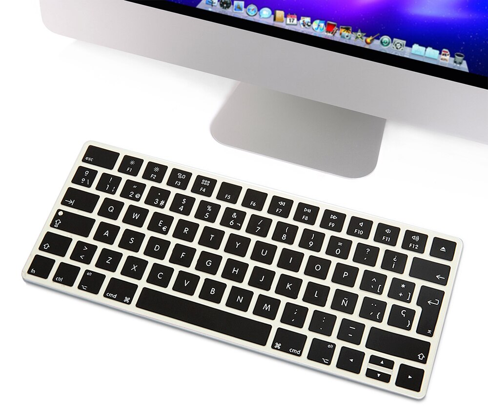 HRH Slim ESP hiszpańska klawiatura pokrywa silikonowa skórka do Apple Magic bezprzewodowa klawiatura Bluetooth MLA22LL/A (A1644,2015 wydany): Black