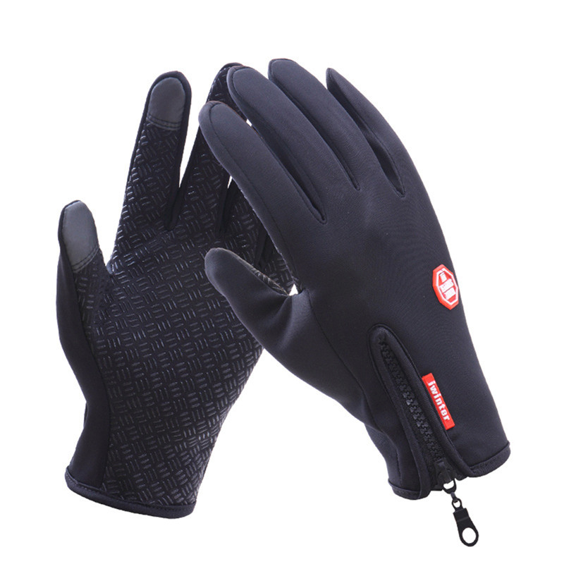 Men Woman Winter Cycling Gloves Waterproof Full Finger Thermal Sports Gloves Mountain Bike Mtb Gloves Male Women's Mittens: Black / XL