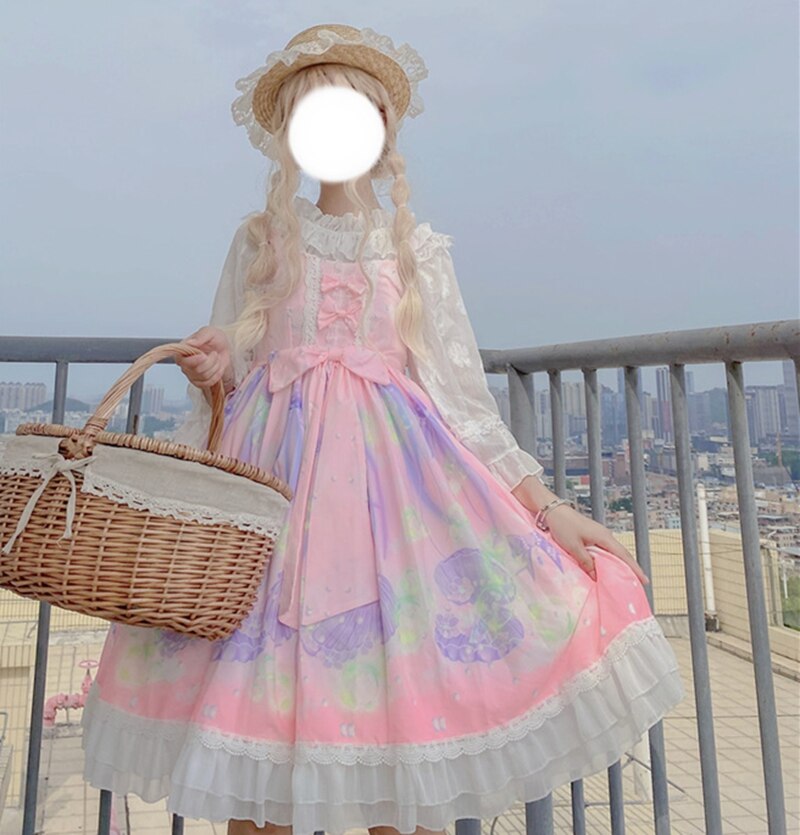 Japanese girl dress Soft Girl Summer Jellyfish lolita dress Daily sling jsk dress Female Kawaii Lolita Dress victorian dress