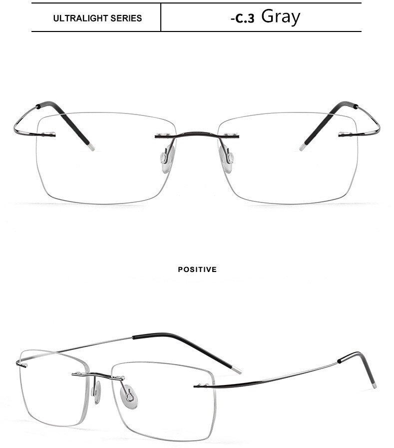 Randlose Titan Brillen Rahmen Super Leichtgewichtige flexibel Titan Legierung Tempel Beine Optische Gläser Rezept Frameles: grau