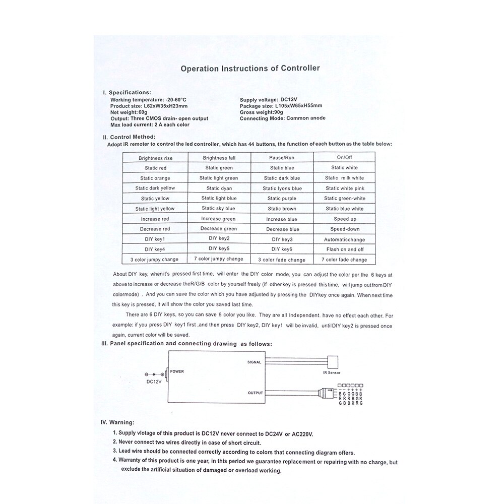 Led Controller 44 Keys LED IR RGB Controler LED Lights Controller IR Remote Dimmer DC12V 6A For RGB 3528 5050 LED Strip
