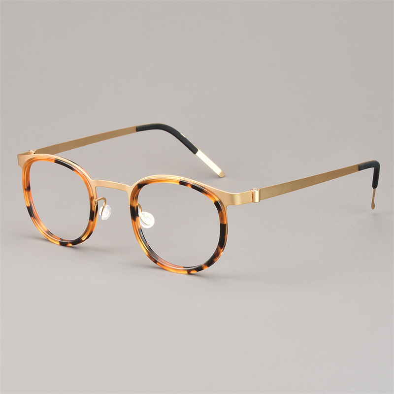 Danemark lunettes ultralégères cadre hommes femmes rétro rond sans vis lunettes titane acétate Oculos classique 9704: Black