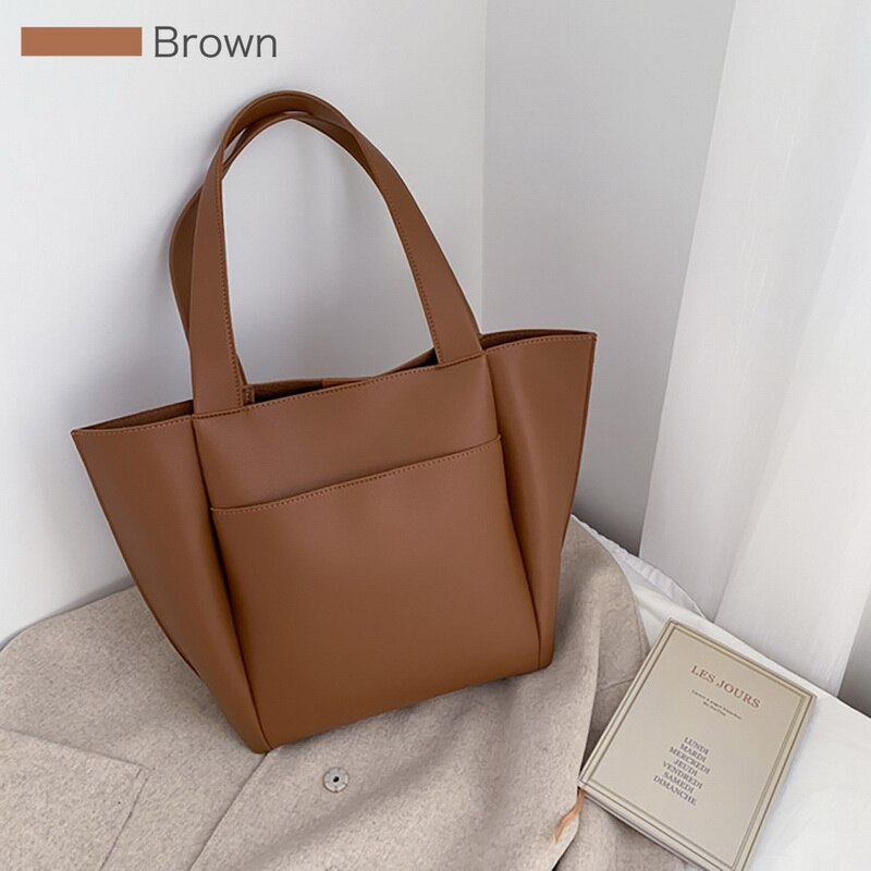 women handbag large capacity shoulder bags PU leather shoulder bags ladies wild bags femme bags: brown