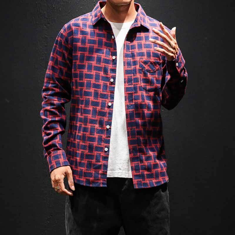 Rutete skjorte rutete skjorte herre skjorter lange ermer chemise homme bomull herre rutete skjorter merke herre klær slim fit herre: Rød / Xl