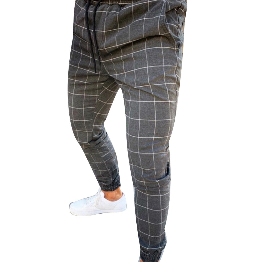 Hosen Männer Plaid drucken Kordelzug Elastische Beiläufige Bleistift Hosen Hosen