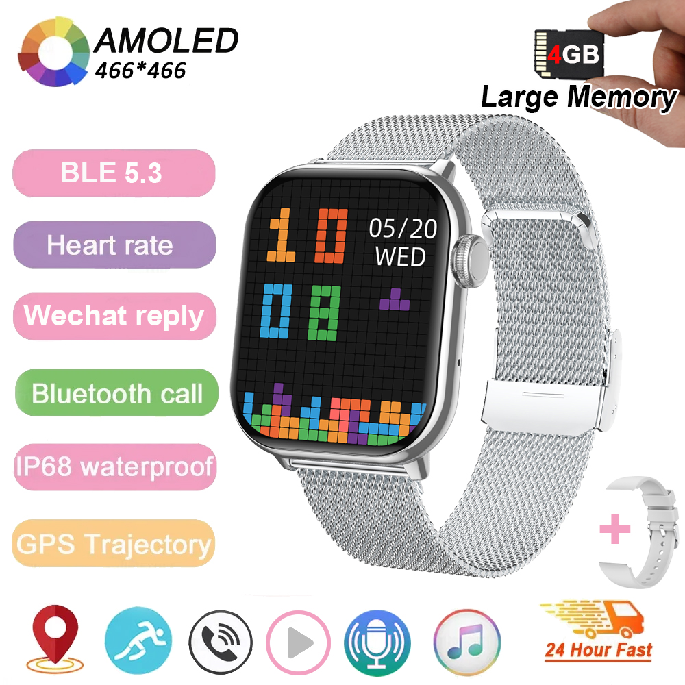 Nuovo Memoria da 4 GB Smartwatch Schermo Amoled Lettore MP3 MP4 Bluetooth Condivisione di rete APP Negozio ChatGPT Smart AI Orologio da uomo Sportwatch: verde