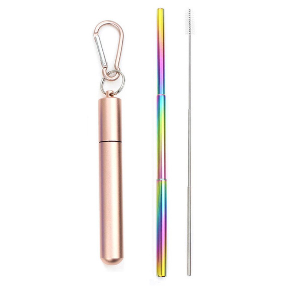 Paille télescopique en acier inoxydable, pliable et réutilisable, Portable, avec étui et brosse pour voyage en plein air: 7