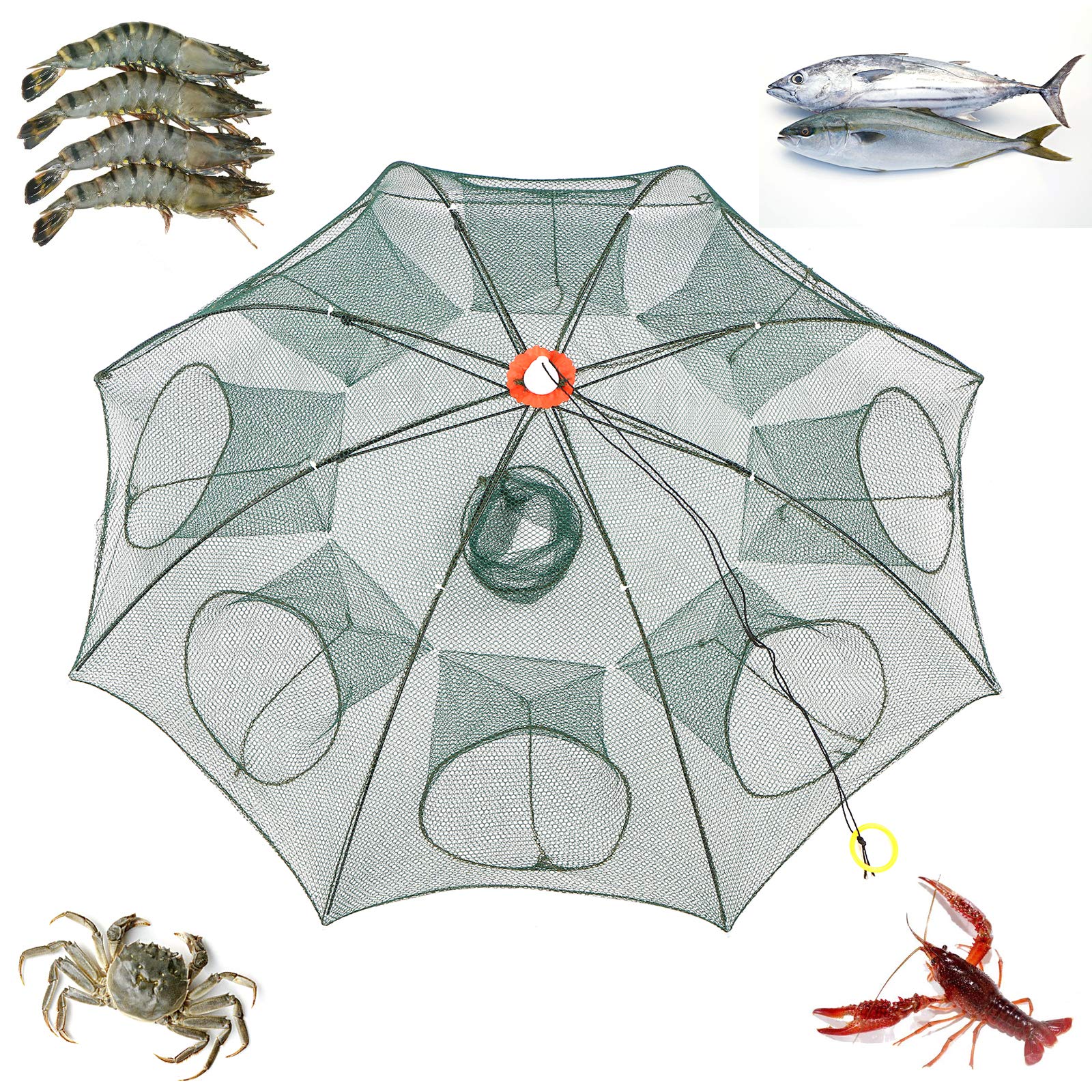 Holes Automatic Fishing Net Shrimp Cage Nylon Foldable Crab Fish Trap Cast Crayfish Fish Automatic Trap Shrimp Carp Catcher