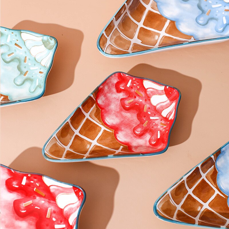 Ice Cream Shape Plate Trinket Ceramic Party Cake Dessert Porcelain Child Cute Cartoons Dish