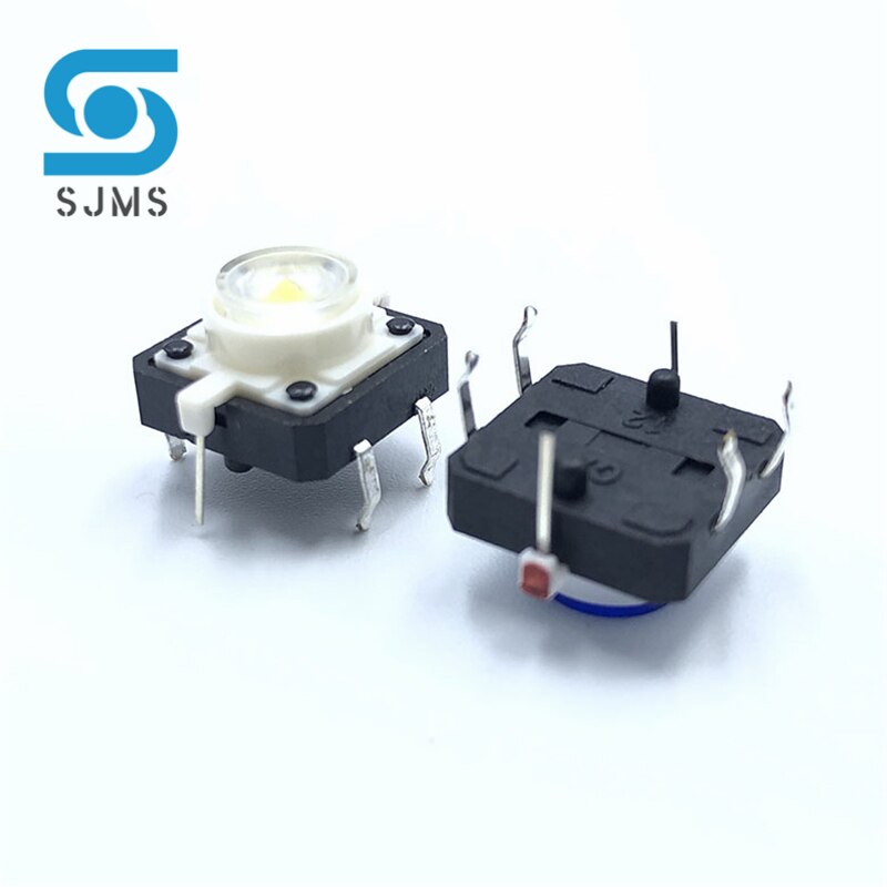 5PCS 12X12X7.3mm Tactile Push Button Switch Momentary Tact With LED 5 Color 12*12*7.3mm 12*12*7.3 Red Green Blue Yellow White: White x 5Pcs