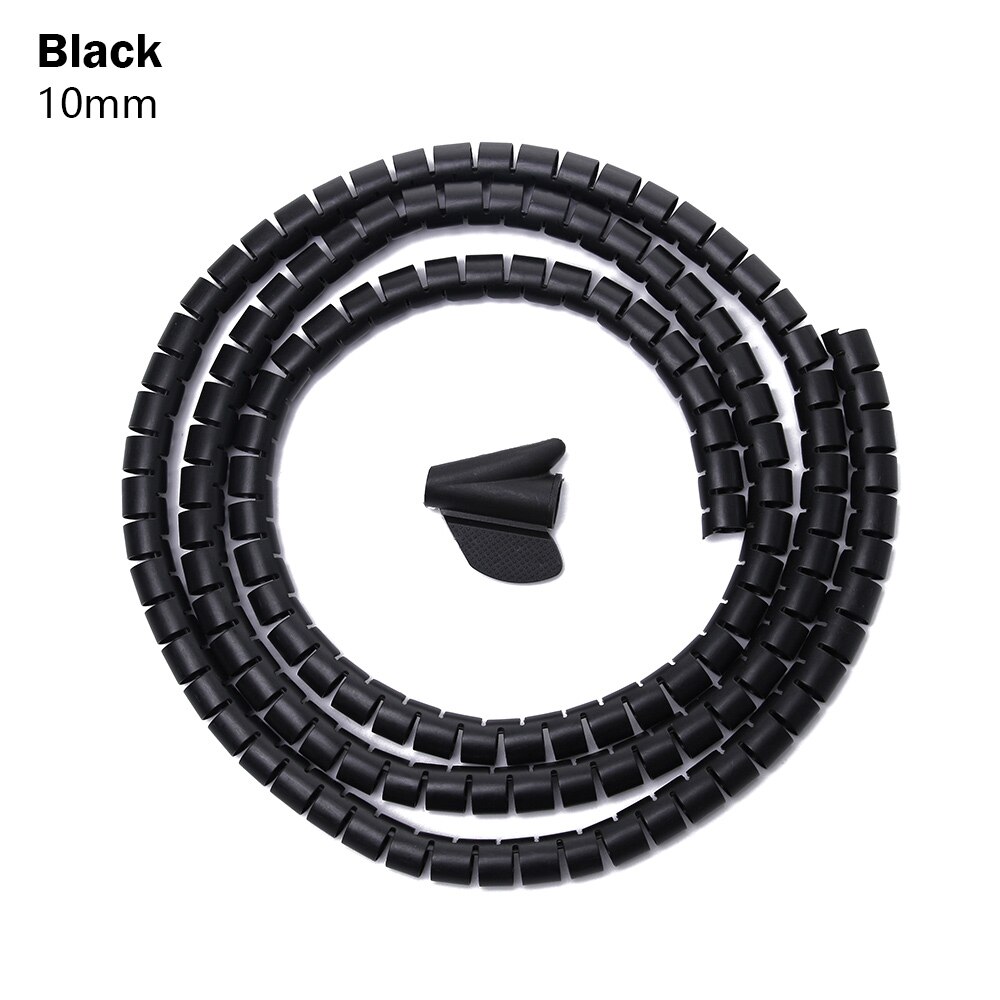 2M/1.5M Opslag Pijp Cord Protector Kabel Buis Organizer Flexibele Spiraal Kabel Organizer Winder Desk Tidy Kabel accessoires: 10mmx1.5m black