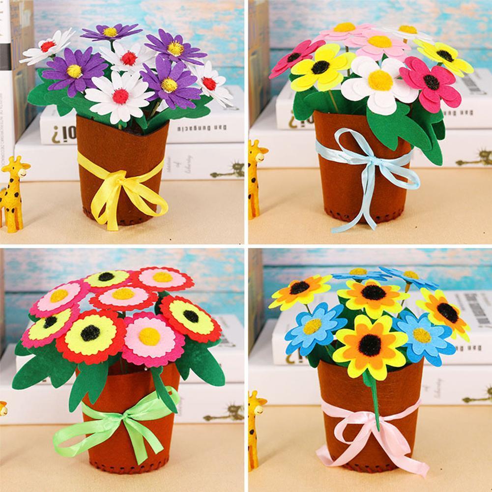 Diy Non-woven Potted Plant Children Handmade Material Carnation Sewing For Mother's Simulation Diy Potted Flowerpot Ba O9X9