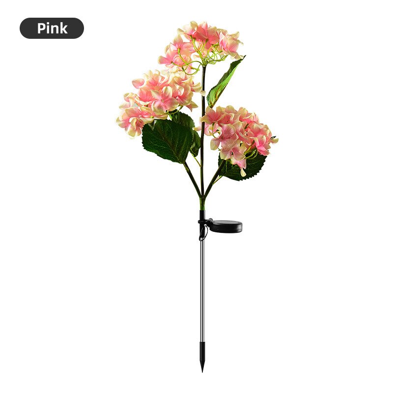 2022 Solar Hydrangea Stake Lights Waterproof Realistic LED Flowers Powered Outdoor In Ground Garden Lamp Lawn Patio Backyard: Pink Hydrangea / 2pc