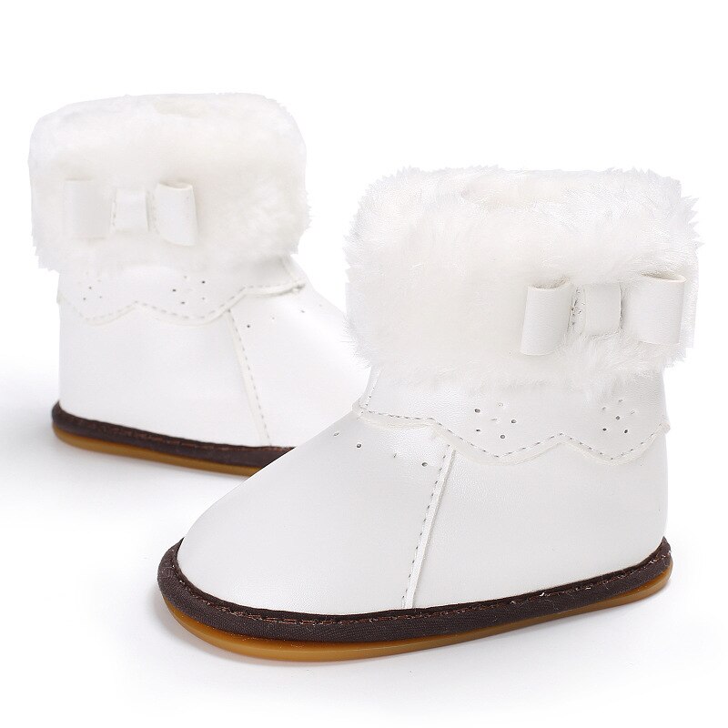 Lente en Herfst 0-1 jaar oude vrouwelijke baby rubber onderkant plus katoen warme snowboots baby schoenen peuter schoenen: WHITE / 0-6 months