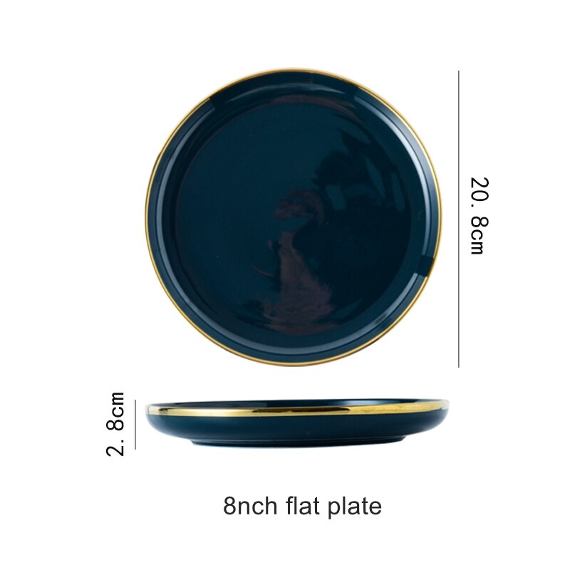 Plates Dishes Luxury Tableware Plate for Food Porcelain Kitchen Dish for Restaurant Party 1/2/4 Person Dinner Plates Set: blue 8inch plate