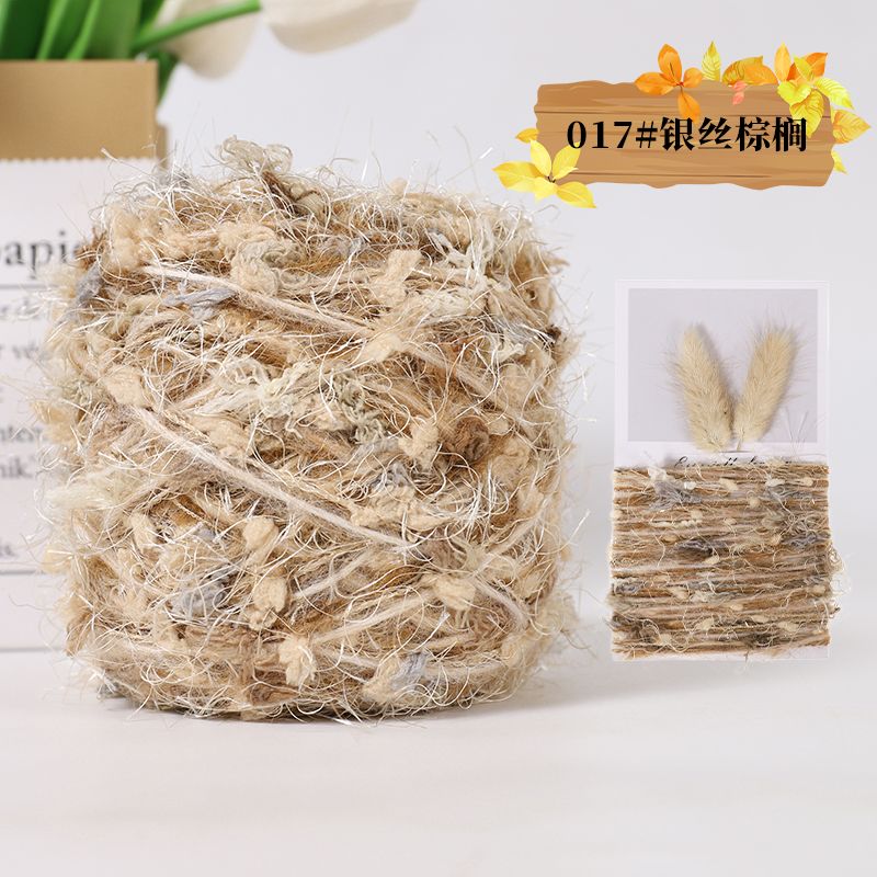 Handgemengd garen, kenmerkend fantasiegaren, handgemaakt doe-het-zelf garen met kleurverloop, wollen bol, haaknaald, grote cirkel, garensegment, geverfde grove wol: Geel