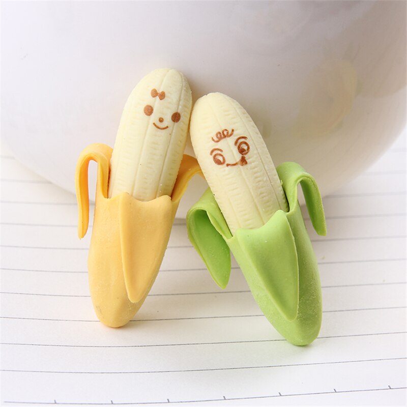 2 Stks/pak Leuke Banaan Fruit Potlood Eraser Novelty Kids Student Leren Kantoorbenodigdheden