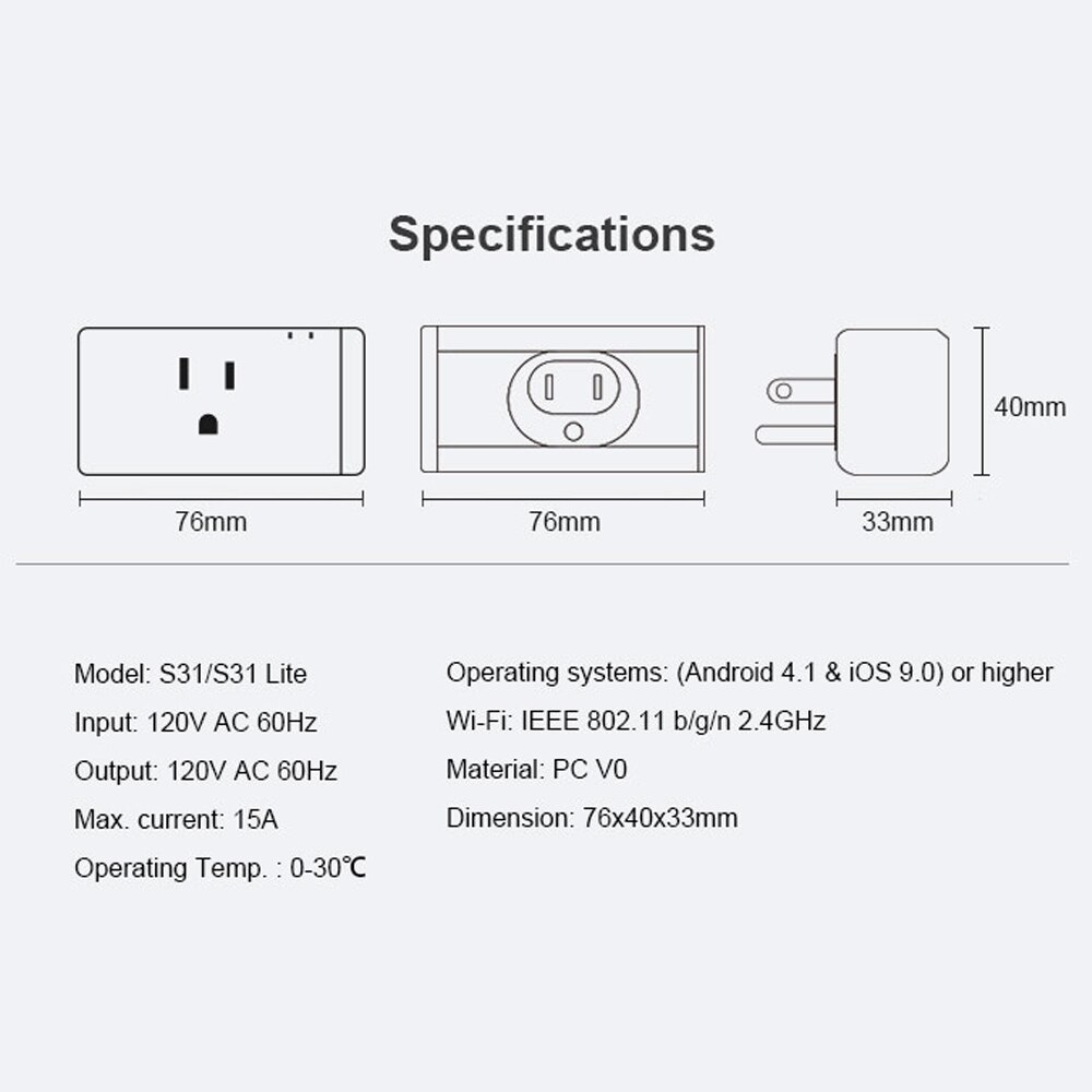 S31 16A SmartPlug Energy Monitoring US Version WIFI Switch Upgraded Compact Intelligent Plug