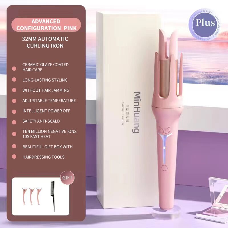 Automatic Curling Iron 32 mm Big Roll Anion Ceramic Hair Curler 4-Speed Adjustable Fast Heating Styling Tools: Brown / EU