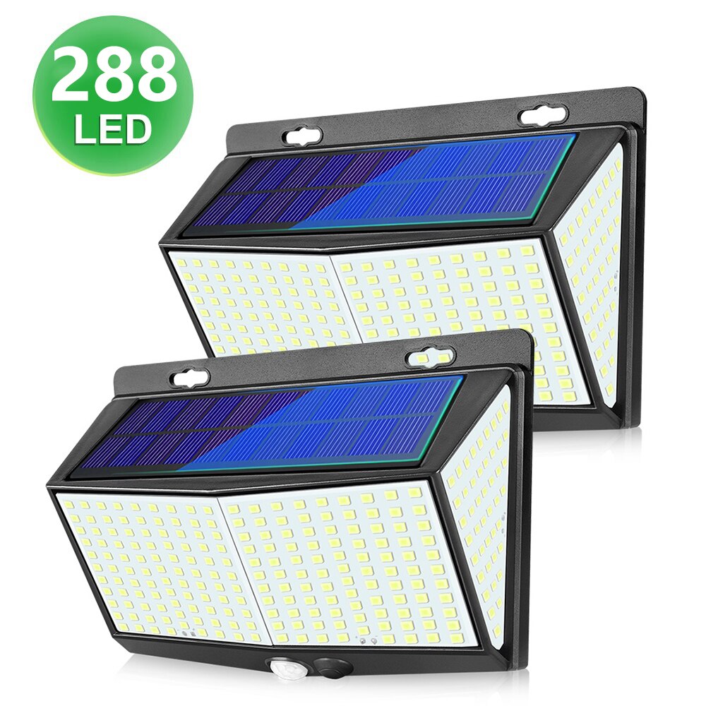 208/288 led solcellelamper udendørs solcelledrevet vandtæt væglampe led pære til havebelysning: 2 pakke 288 led
