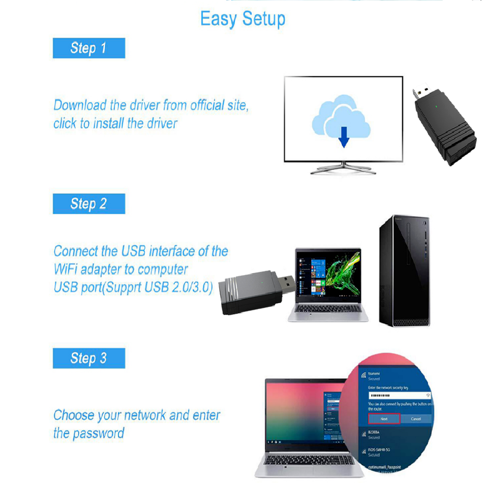 Usb 3.0 wi-fi 1200 mbps adapter dual band 2.4 ghz /5.8 ghz bluetooth 5.0/ wifi 2 in 1 antenne dongle mu-mimo adapter for pc bærbare datamaskiner