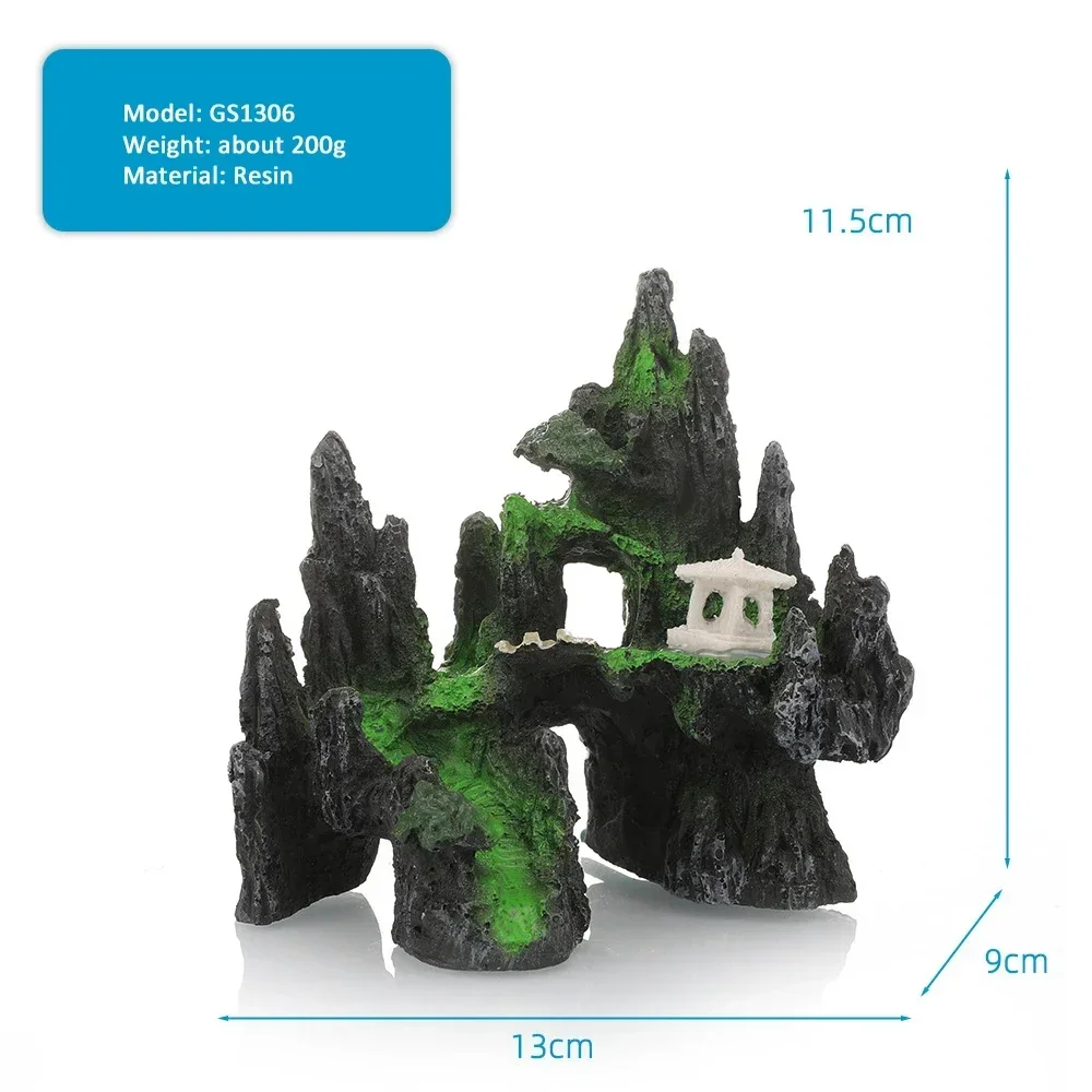 15-type decoratieve rotsen aquarium aquarium accessoires hars rotstuin aquarium decor vis verbergen gat rots voor aquarium: Light Grey